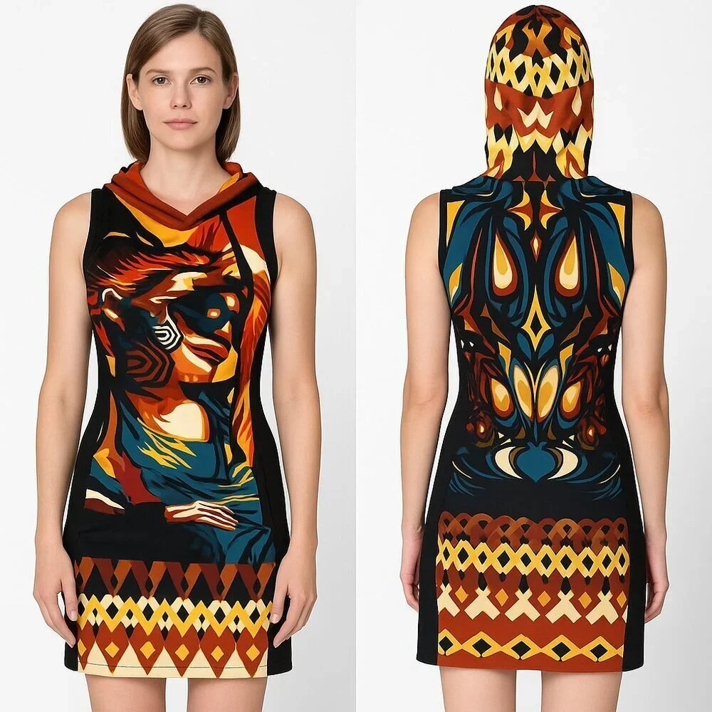 Animated Closet Sleeveless Graphic Bodycon Hoodie Dress Size M – Multicolor Art